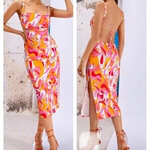 NWT Micas Vibrant Bright Open Back Midi Dress
